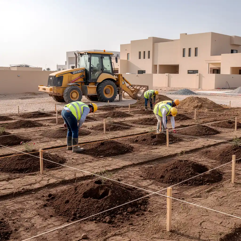 حفر وتجهيز جور زراعة الأشجار ضمن لاندسكيب – كوفان أمون للاندسكيب
