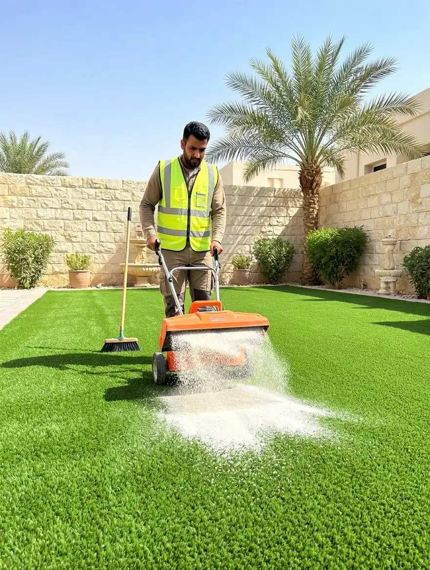 حشو السيليكا ساند وتمشيط ألياف العشب الصناعي – كوفان أمون
