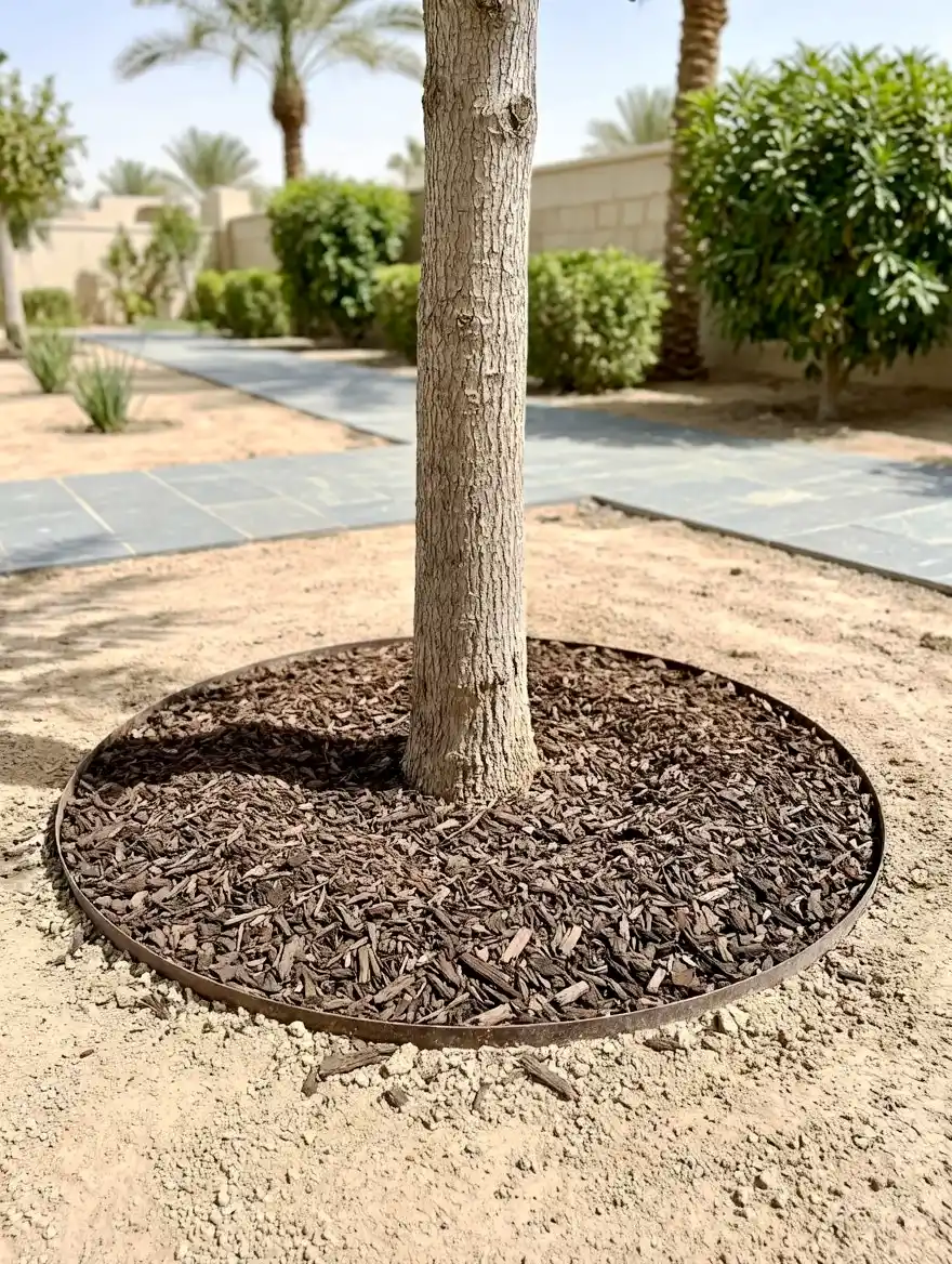 تغطية عضوية حول قواعد الأشجار لتحسين الرطوبة – كوفان أمون
