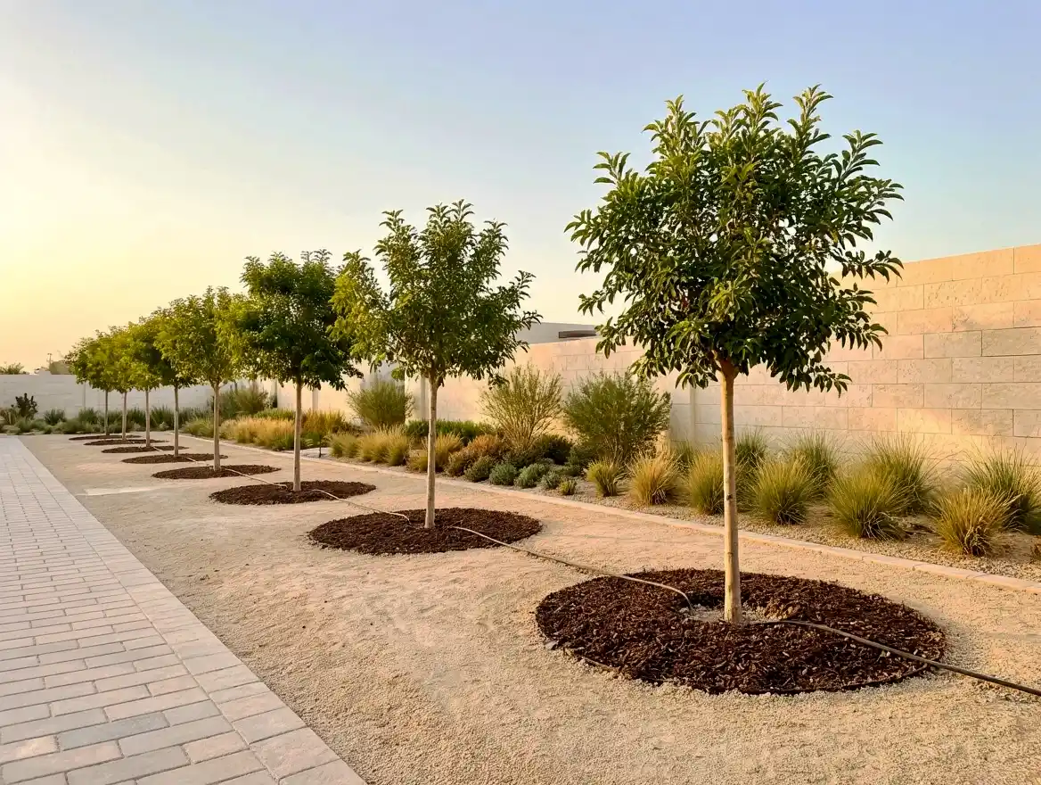 تشجير ممرات وحدود الموقع بأصناف متناسقة – كوفان أمون