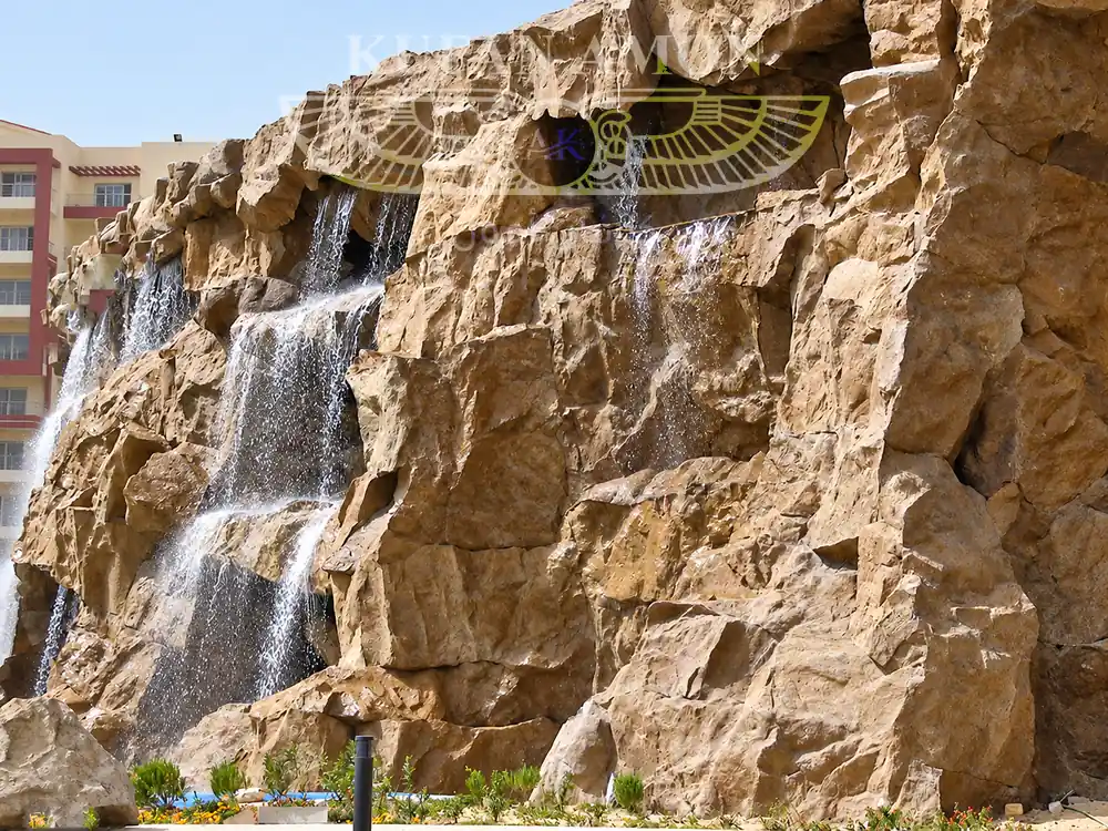 الإخراج النهائي للمشروع مشروع صخور صناعية GRC مع شلال صخري بالجيزة مصر الإخراج النهائي